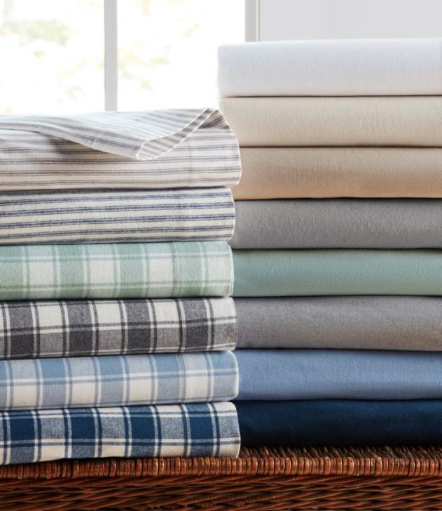 Bedding Bay Blue/Bone H8XZ5609 Ultrasoft Comfort Flannel Pillowcases Check Set of Two Unisex L.L.Bean - Image 2