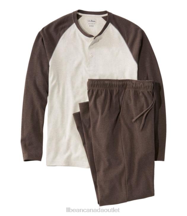 Clothing Darkest Brown/Oatmeal Heather H8XZ161 Cotton Knit Pajamas Men L.L.Bean - Image 1