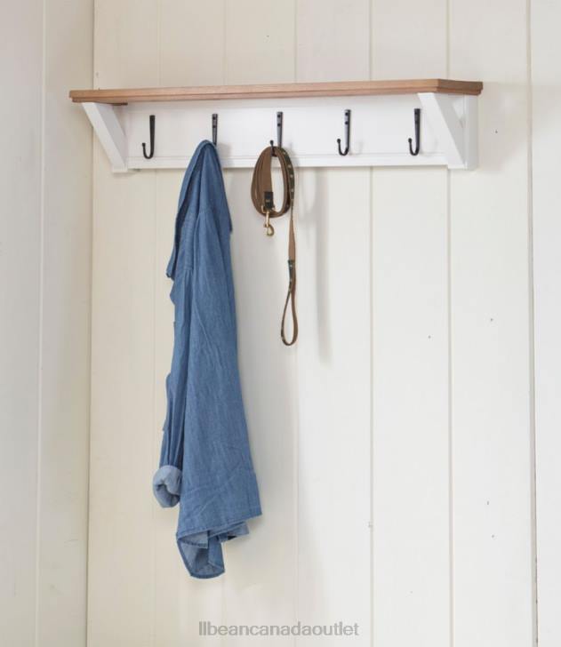 Indoor Furniture Paperwhite H8XZ2883 Painted Farmhouse Wall Shelf With Hooks Wood Top Unisex L.L.Bean - Image 2